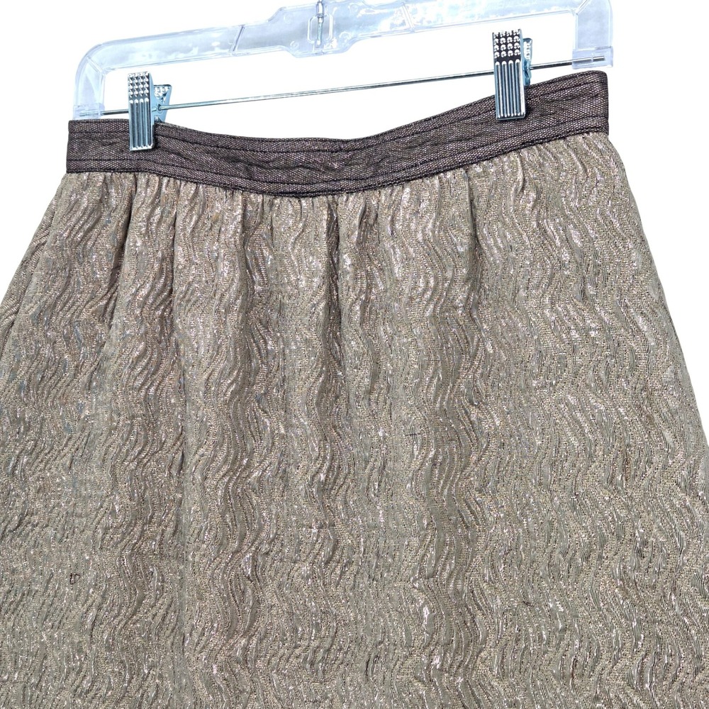 Anna Sui 4 Metallic Brocade Mini Skirt Gold A‎ Line Wavy Textured Made in USA